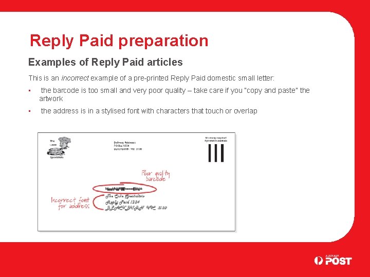 Reply Paid preparation Examples of Reply Paid articles This is an incorrect example of