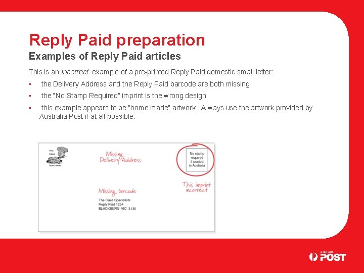 Reply Paid preparation Examples of Reply Paid articles This is an incorrect example of