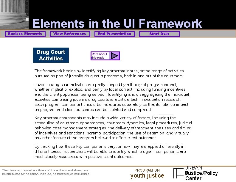 Elements in the UI Framework Back to Elements View References Drug Court Activities End