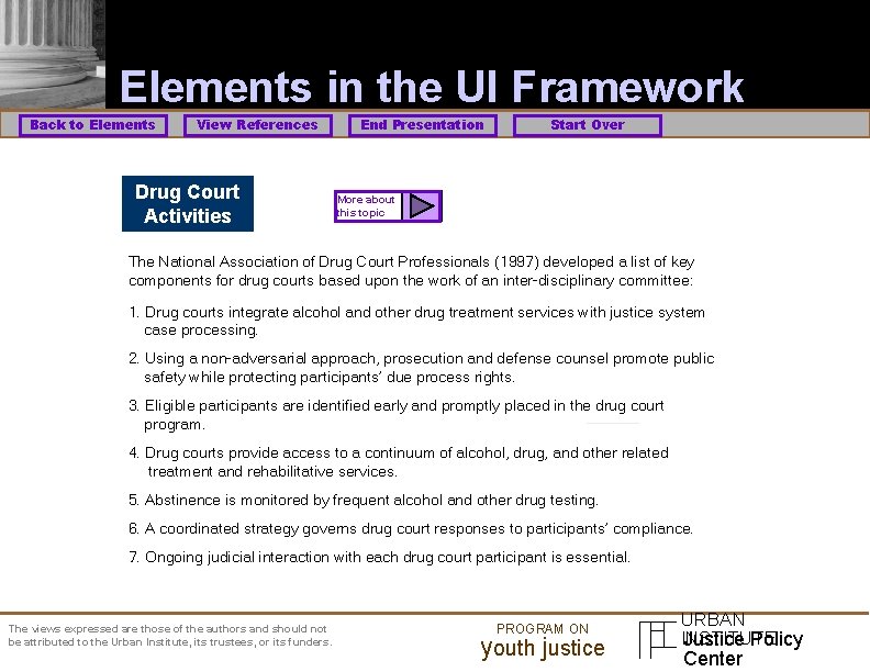Elements in the UI Framework Back to Elements View References Drug Court Activities End