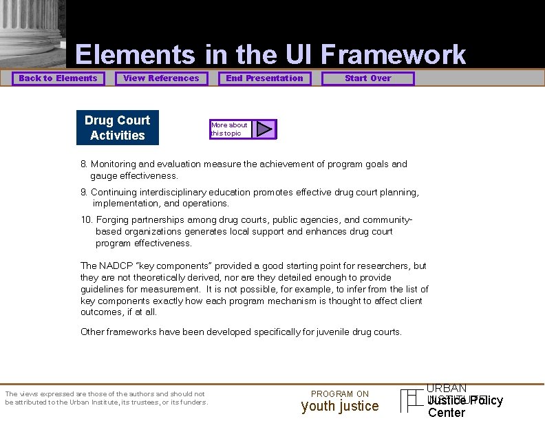 Elements in the UI Framework Back to Elements View References Drug Court Activities End