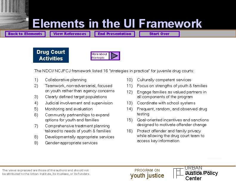 Elements in the UI Framework Back to Elements View References Drug Court Activities End