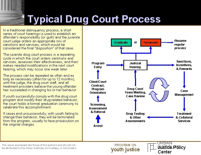 Typical Drug Court Process In a traditional delinquency process, a short series of court
