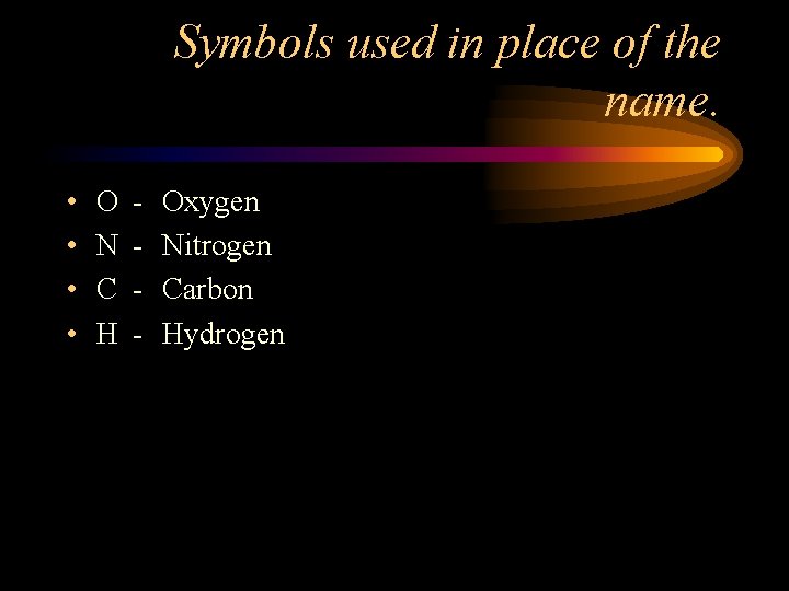 Symbols used in place of the name. • • O N C H -