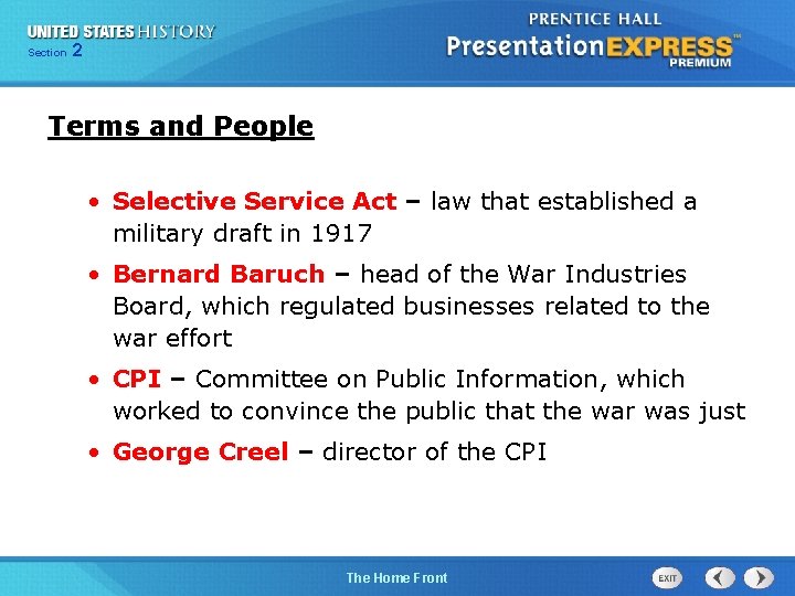 225 Section Chapter Section 1 Terms and People • Selective Service Act – law