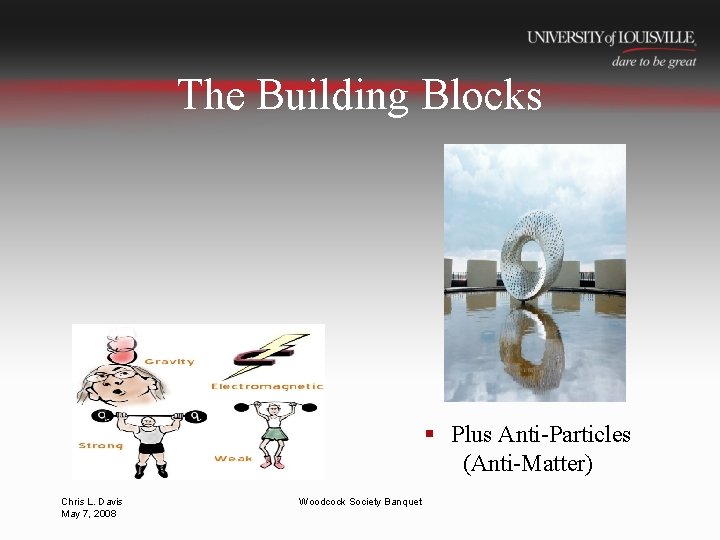 The Building Blocks § Plus Anti-Particles (Anti-Matter) Chris L. Davis May 7, 2008 Woodcock