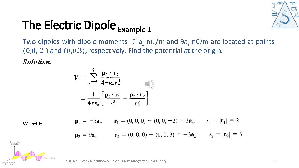 The Electric Dipole Example 1 Two dipoles with dipole moments -5 az n. C/m