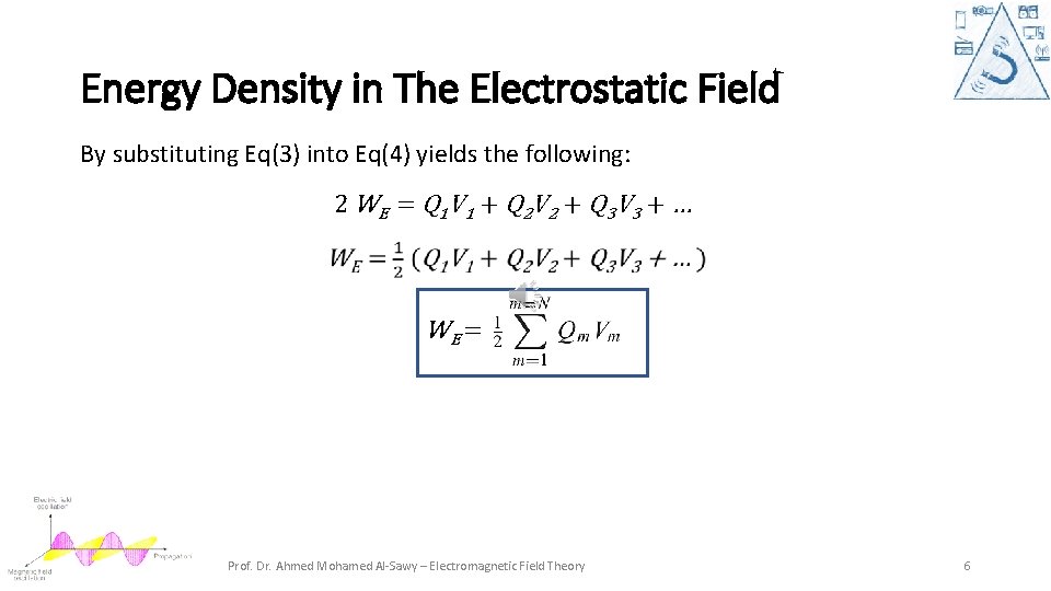 Energy Density in The Electrostatic Field By substituting Eq(3) into Eq(4) yields the following:
