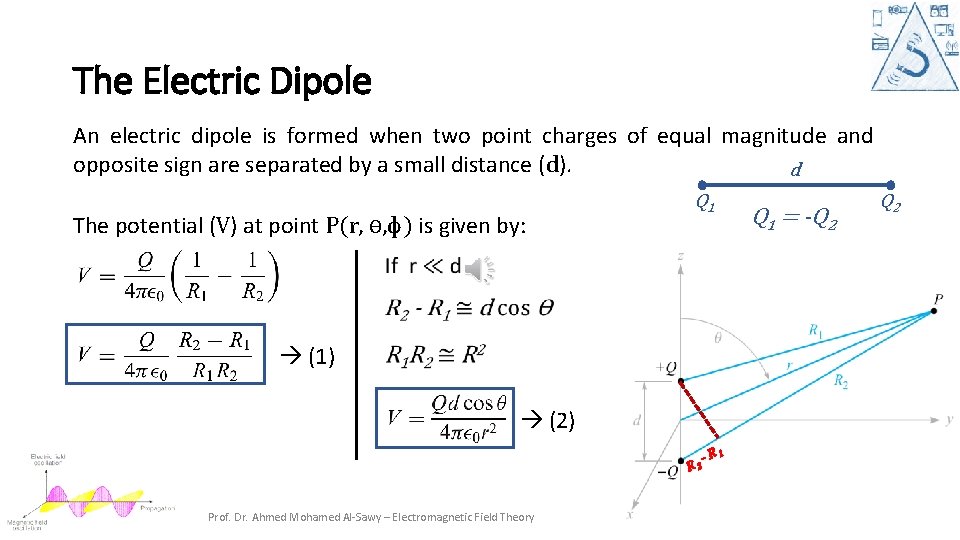 The Electric Dipole An electric dipole is formed when two point charges of equal