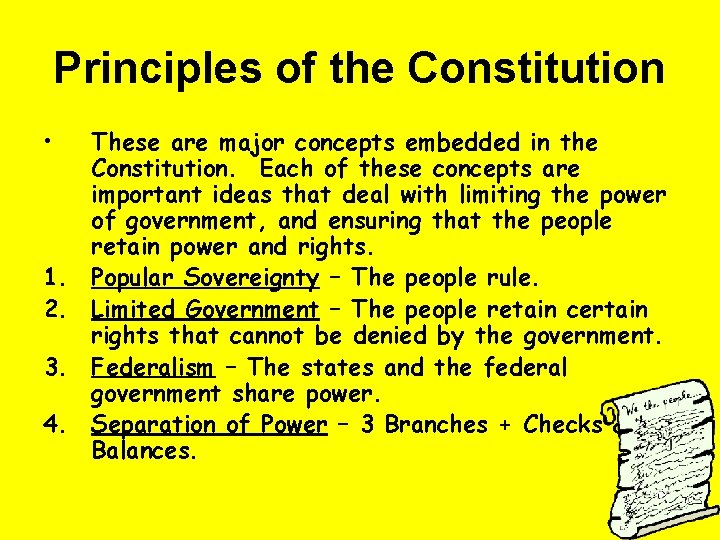 Principles of the Constitution • 1. 2. 3. 4. These are major concepts embedded