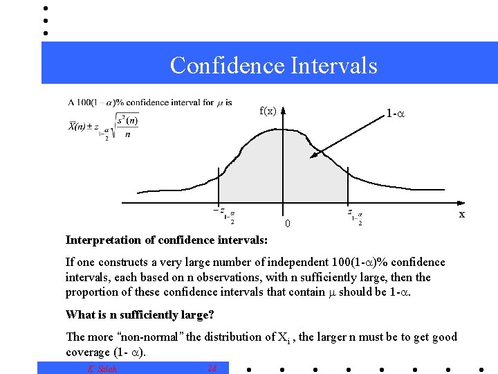 Confidence Intervals f(x) 1 - 0 Interpretation of confidence intervals: If one constructs a