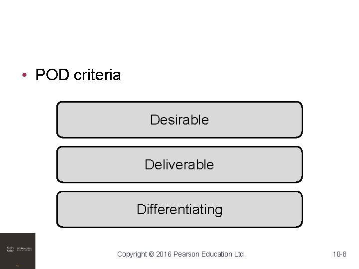  • POD criteria Desirable Deliverable Differentiating Copyright © 2016 Pearson Education Ltd. 10