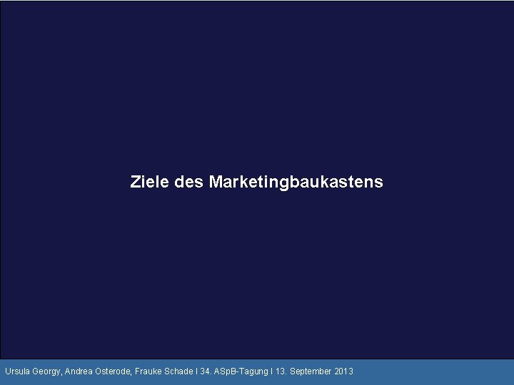 Ziele des Marketingbaukastens Ursula Georgy, Andrea Osterode, Frauke Schade I 34. ASp. B-Tagung I