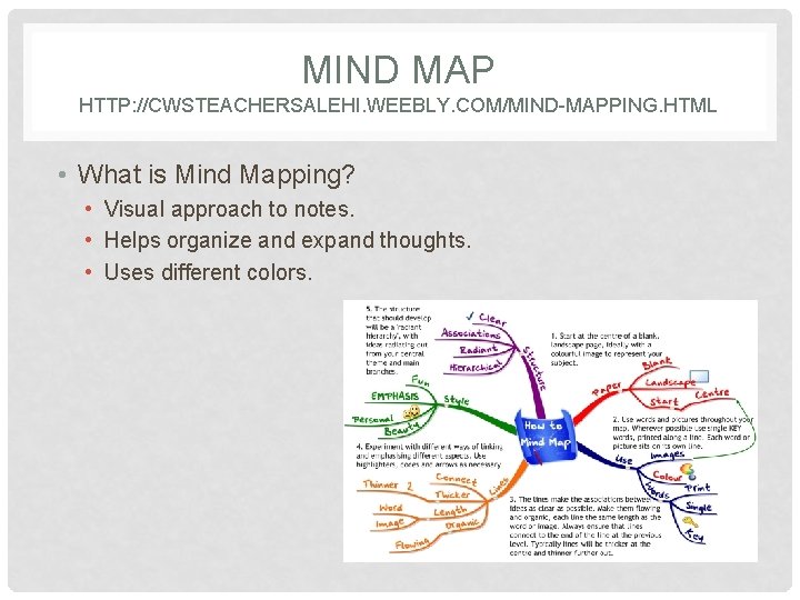 MIND MAP HTTP: //CWSTEACHERSALEHI. WEEBLY. COM/MIND-MAPPING. HTML • What is Mind Mapping? • Visual