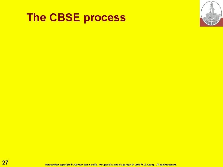 The CBSE process 27 Note content copyright © 2004 Ian Sommerville. NU-specific content copyright