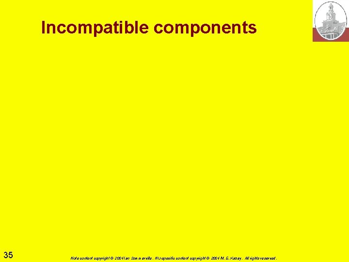 Incompatible components 35 Note content copyright © 2004 Ian Sommerville. NU-specific content copyright ©