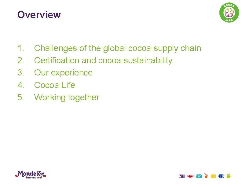 Overview 1. 2. 3. 4. 5. Challenges of the global cocoa supply chain Certification