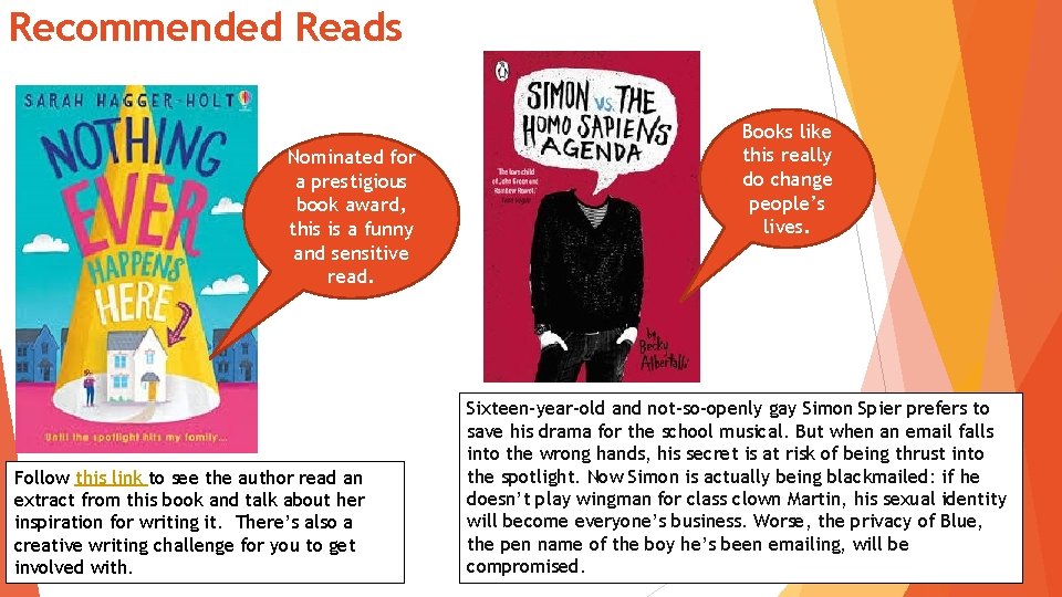 Recommended Reads Nominated for a prestigious book award, this is a funny and sensitive