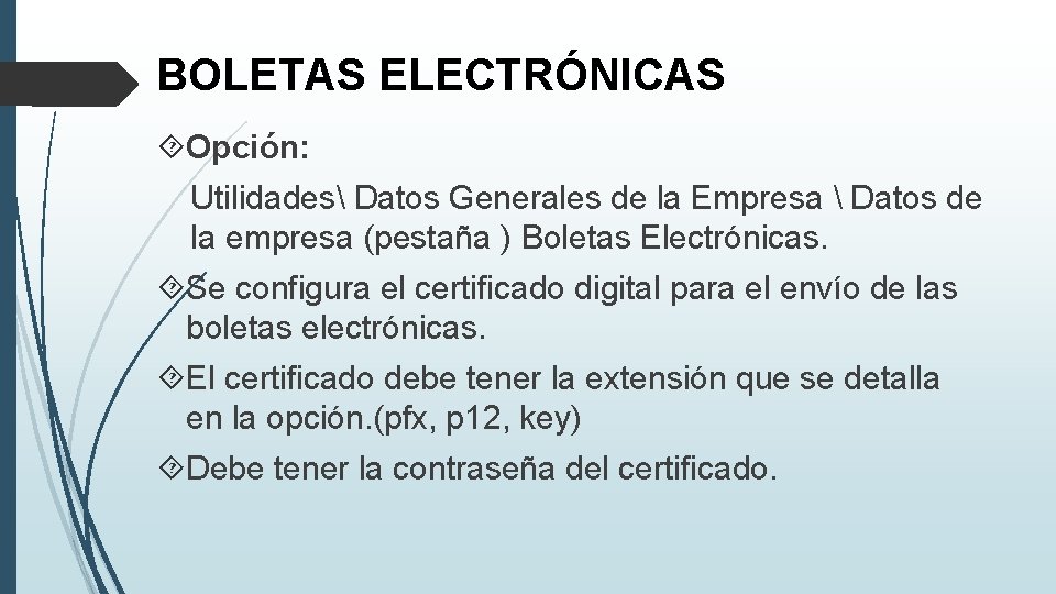 BOLETAS ELECTRÓNICAS Opción: Utilidades Datos Generales de la Empresa  Datos de la empresa