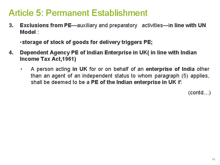 Article 5: Permanent Establishment 3. Exclusions from PE—auxiliary and preparatory activities—in line with UN