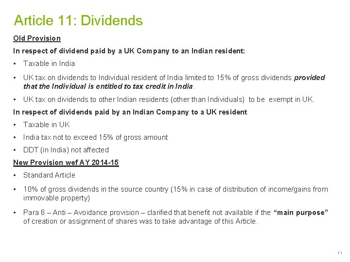 Article 11: Dividends Old Provision In respect of dividend paid by a UK Company