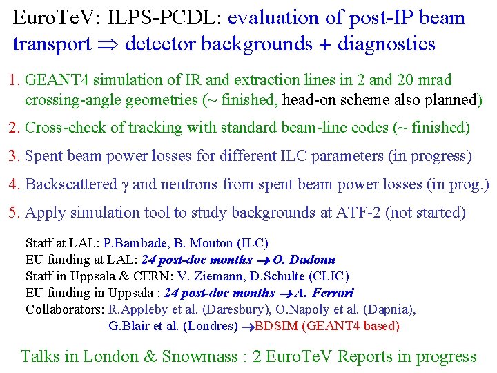 Euro. Te. V: ILPS-PCDL: evaluation of post-IP beam transport detector backgrounds diagnostics 1. GEANT