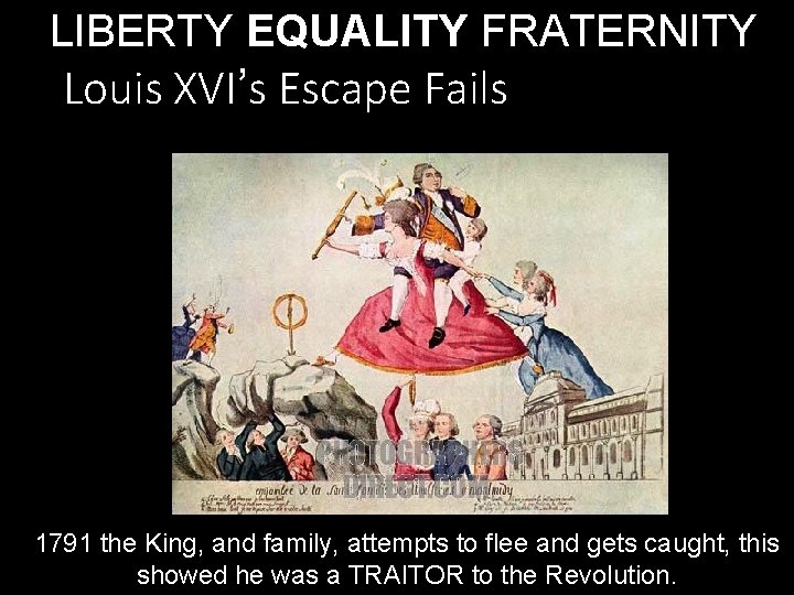 LIBERTY EQUALITY FRATERNITY Louis XVI’s Escape Fails 1791 the King, and family, attempts to