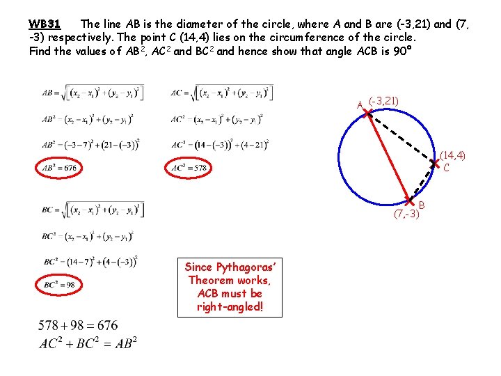 WB 31 The line AB is the diameter of the circle, where A and