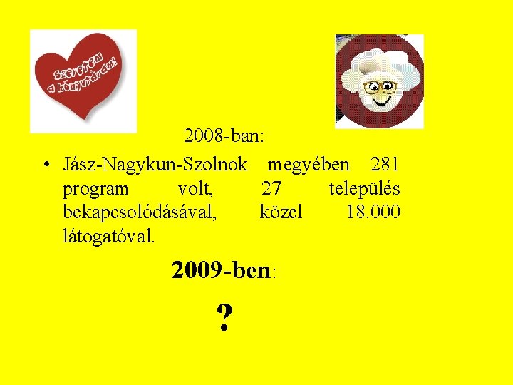 2008 -ban: • Jász-Nagykun-Szolnok megyében 281 program volt, 27 település bekapcsolódásával, közel 18. 000