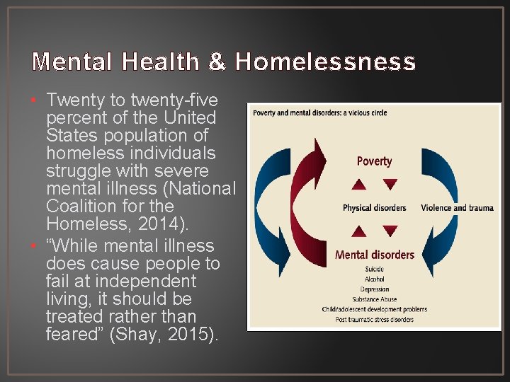 Mental Health & Homelessness • Twenty to twenty-five percent of the United States population