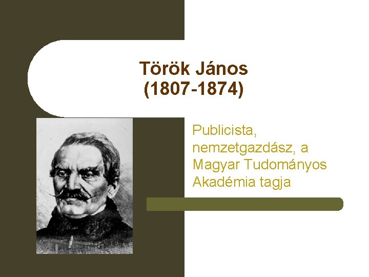 Török János (1807 -1874) Publicista, nemzetgazdász, a Magyar Tudományos Akadémia tagja 