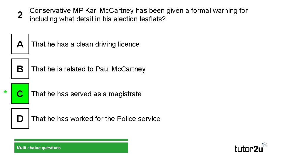 2 Conservative MP Karl Mc. Cartney has been given a formal warning for including