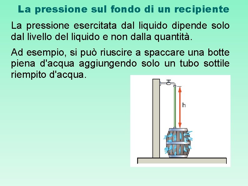 La pressione sul fondo di un recipiente La pressione esercitata dal liquido dipende solo