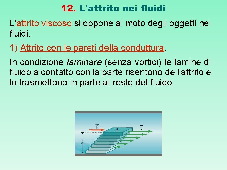 12. L'attrito nei fluidi L'attrito viscoso si oppone al moto degli oggetti nei fluidi.