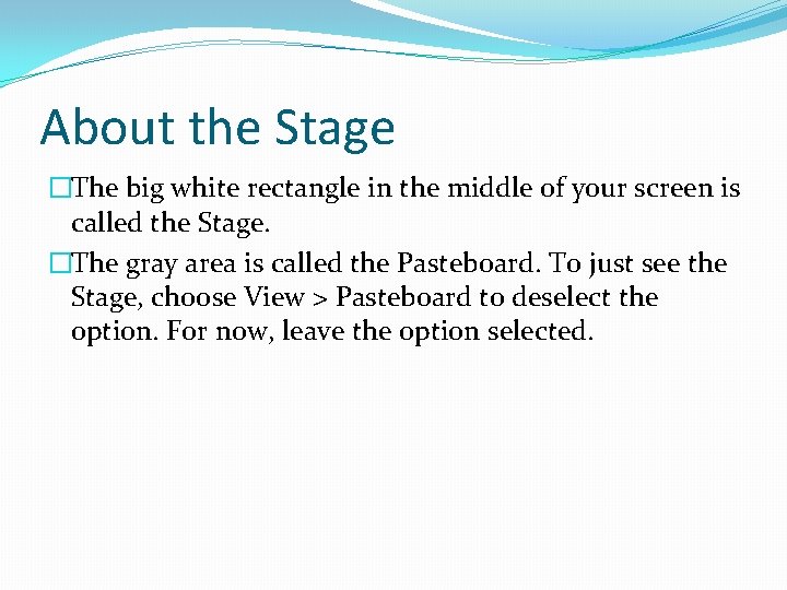 About the Stage �The big white rectangle in the middle of your screen is
