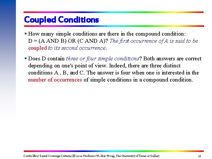 Coupled Conditions How many simple conditions are there in the compound condition: D =