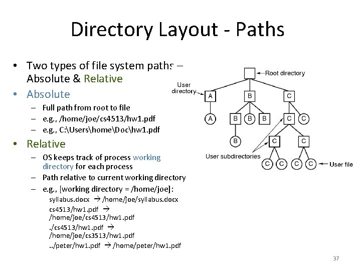 Directory Layout - Paths • Two types of file system paths – Absolute &