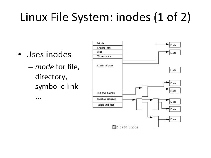 Linux File System: inodes (1 of 2) • Uses inodes – mode for file,