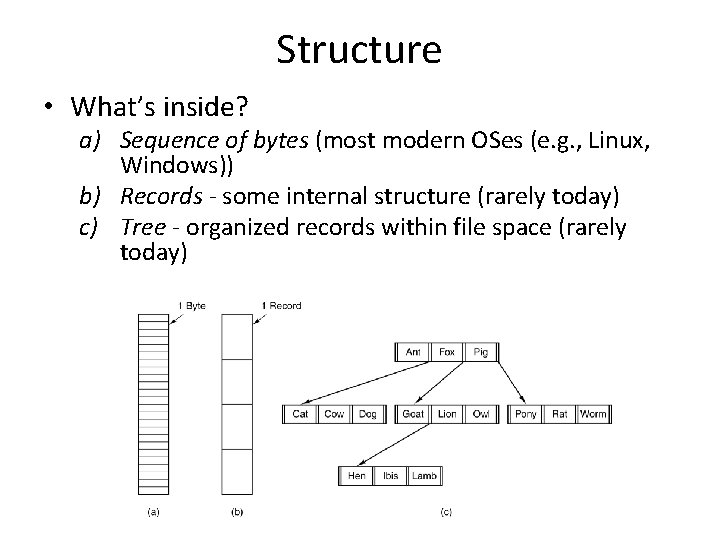 Structure • What’s inside? a) Sequence of bytes (most modern OSes (e. g. ,