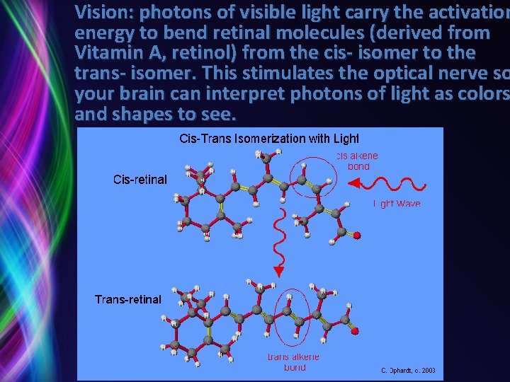 Vision: photons of visible light carry the activation energy to bend retinal molecules (derived