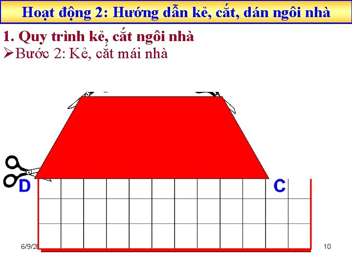 Hoạt động 2: Hướng dẫn kẻ, cắt, dán ngôi nhà 1. Quy trình kẻ,