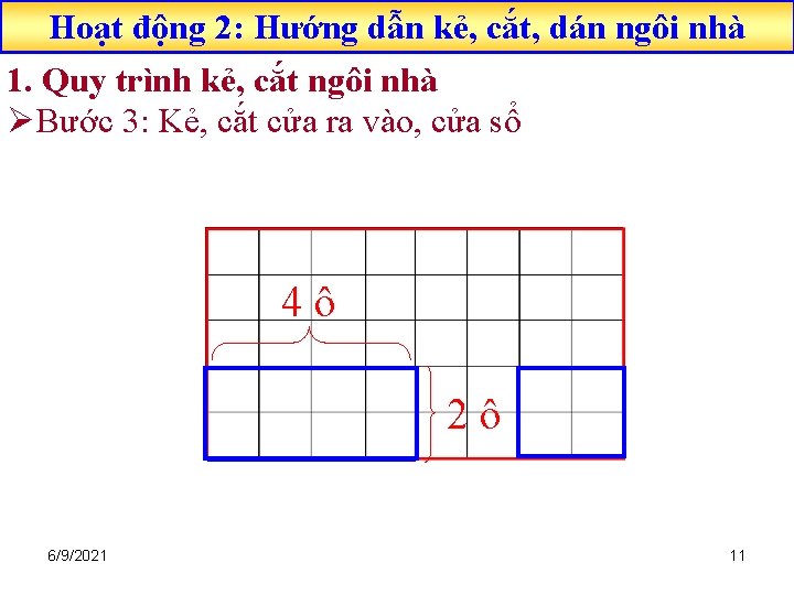 Hoạt động 2: Hướng dẫn kẻ, cắt, dán ngôi nhà 1. Quy trình kẻ,