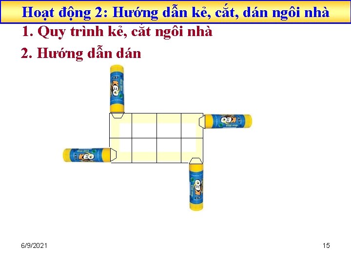 Hoạt động 2: Hướng dẫn kẻ, cắt, dán ngôi nhà 1. Quy trình kẻ,