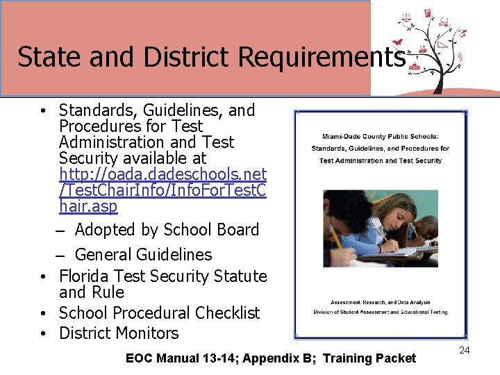 State and District Requirements • Standards, Guidelines, and Procedures for Test Administration and Test