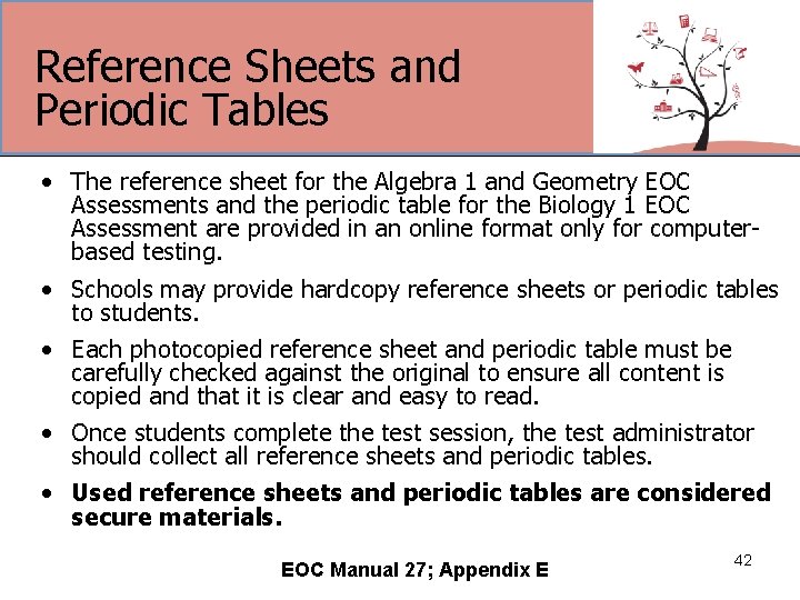 Reference Sheets and Periodic Tables • The reference sheet for the Algebra 1 and
