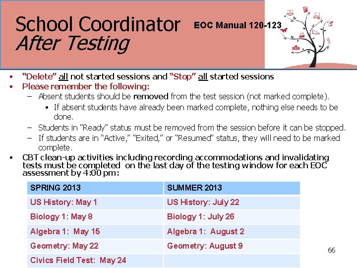 School Coordinator After Testing • • • EOC Manual 120 -123 “Delete” all not