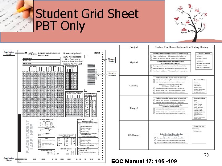 Student Grid Sheet PBT Only 73 EOC Manual 17; 106 -109 