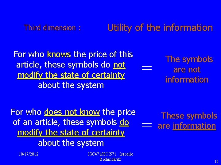 Third dimension : Utility of the information For who knows the price of this
