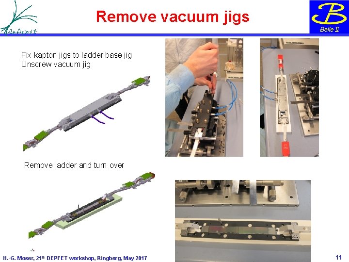 Remove vacuum jigs Fix kapton jigs to ladder base jig Unscrew vacuum jig Remove