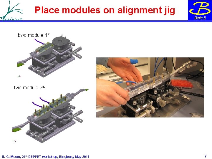Place modules on alignment jig bwd module 1 st fwd module 2 nd H.